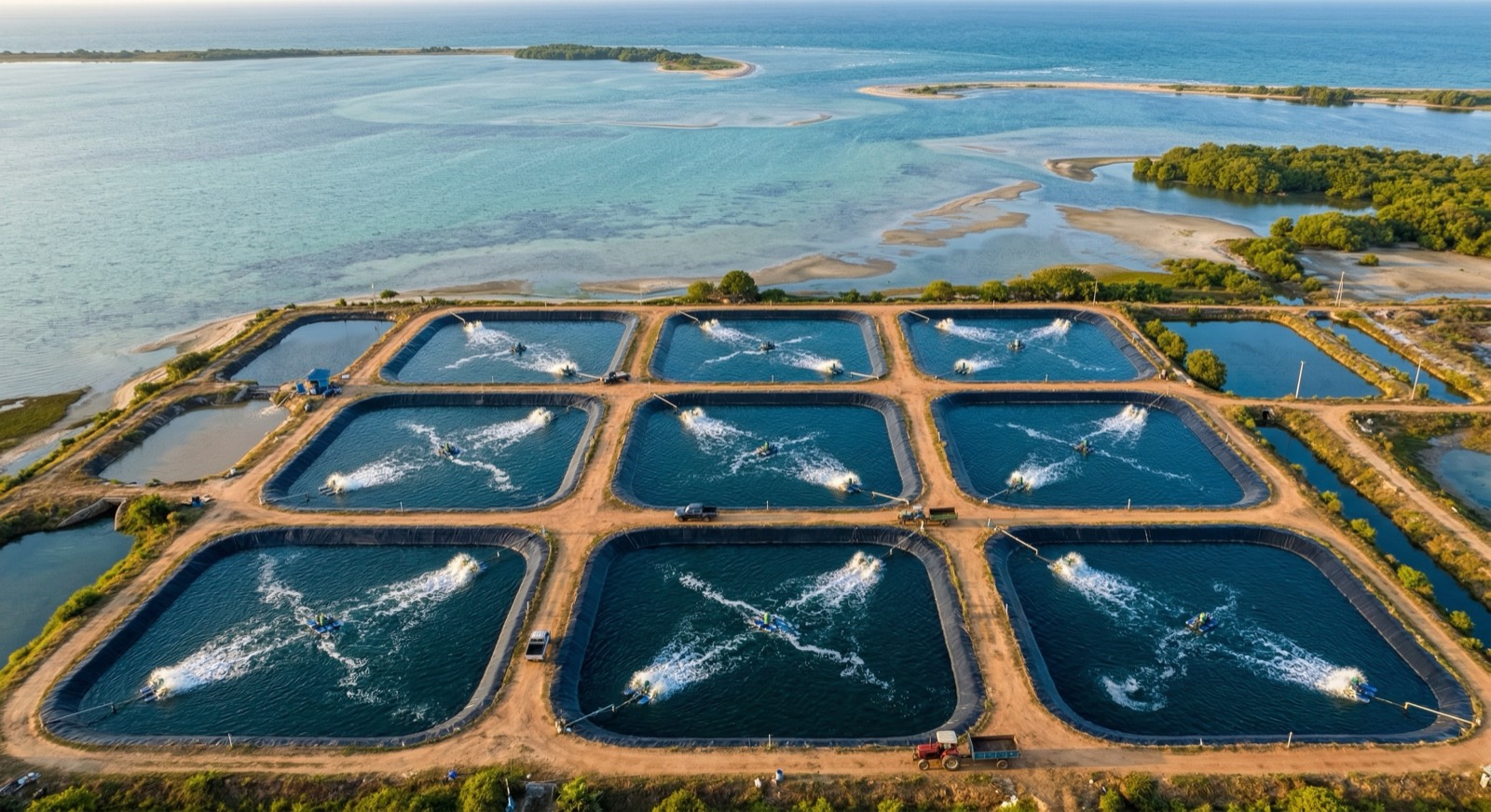 Aerial View — Shrimp Ponds & Jaffna Lagoon