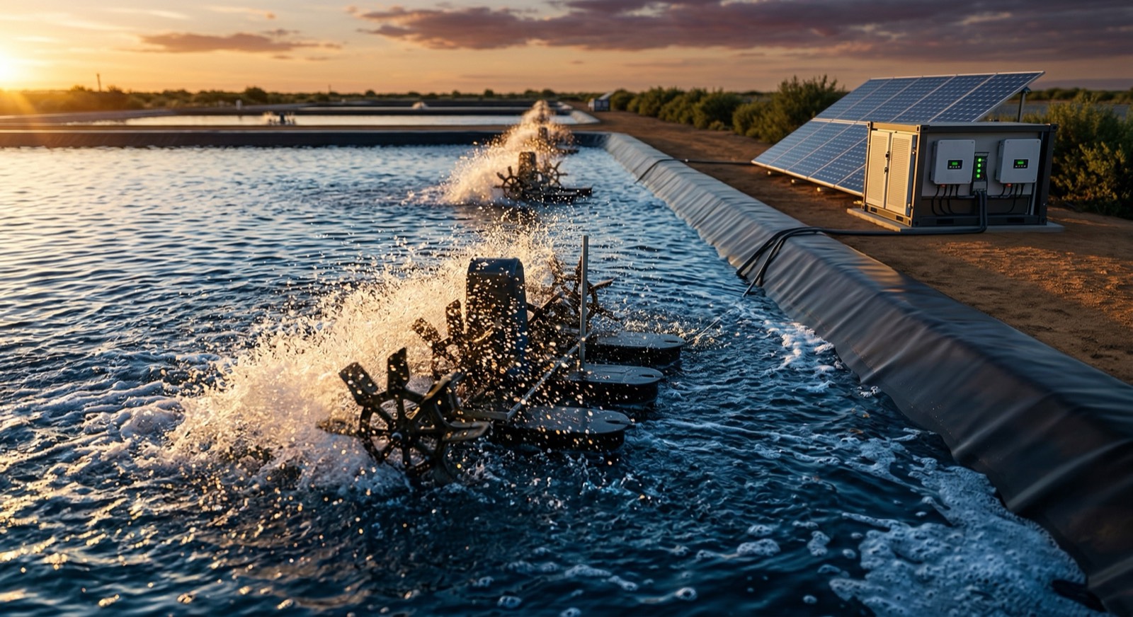 Solar-Powered Aerators at Sunset